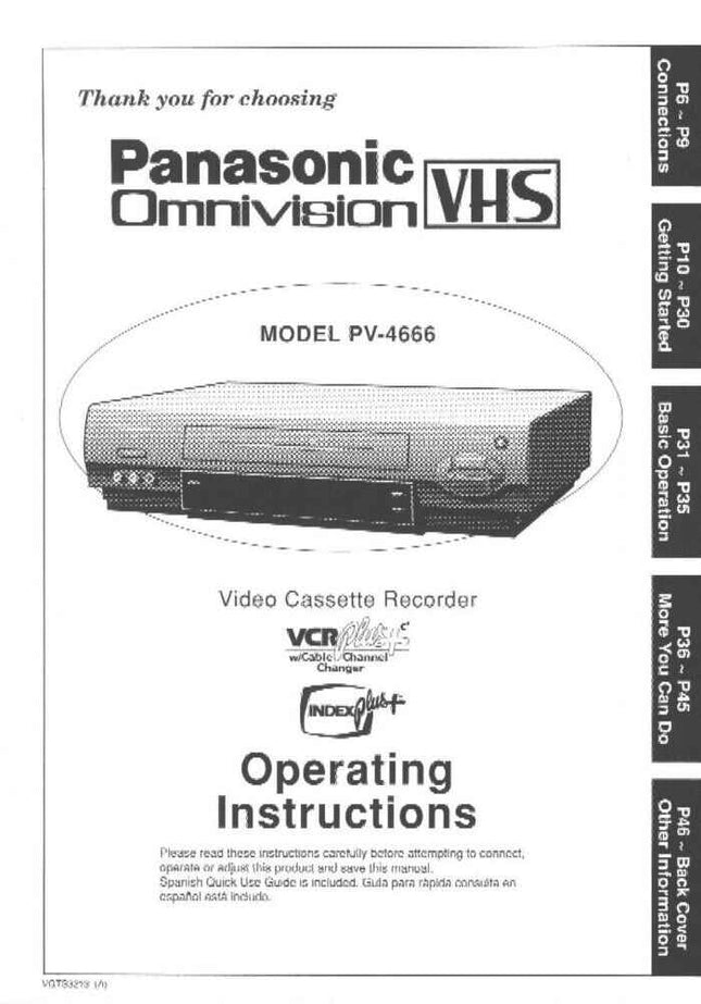 Panasonic PV-4666 VCR User Instruction Manual