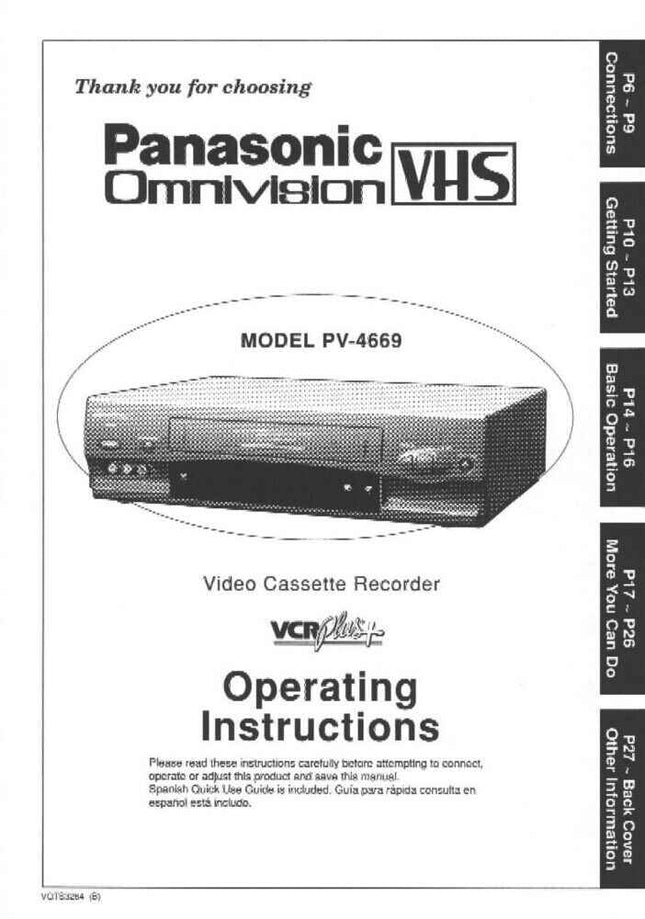 Panasonic PV-4669 VCR User Instruction Manual