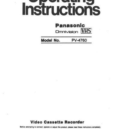 Panasonic PV-4760 VCR User Instruction Manual