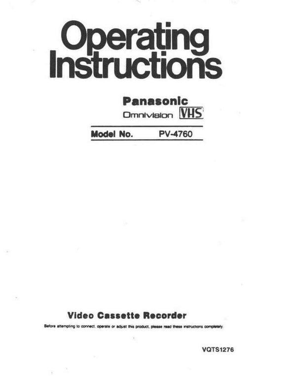 Panasonic PV-4760 VCR User Instruction Manual