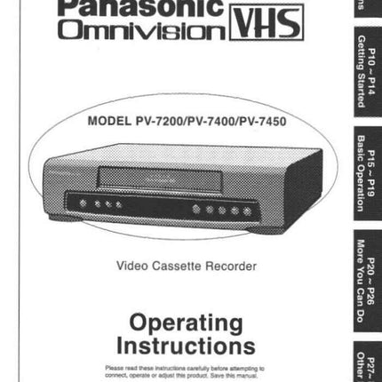 Panasonic PV-7200 VCR User Instruction Manual