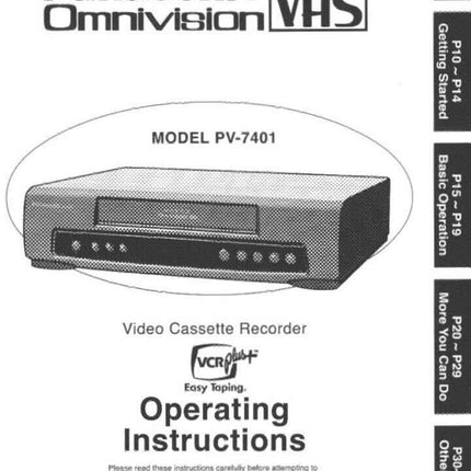 Panasonic PV-7401 VCR User Instruction Manual