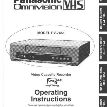 Panasonic PV-7451 VCR User Instruction Manual