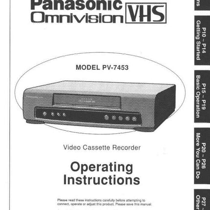 Panasonic PV-7453 VCR User Instruction Manual