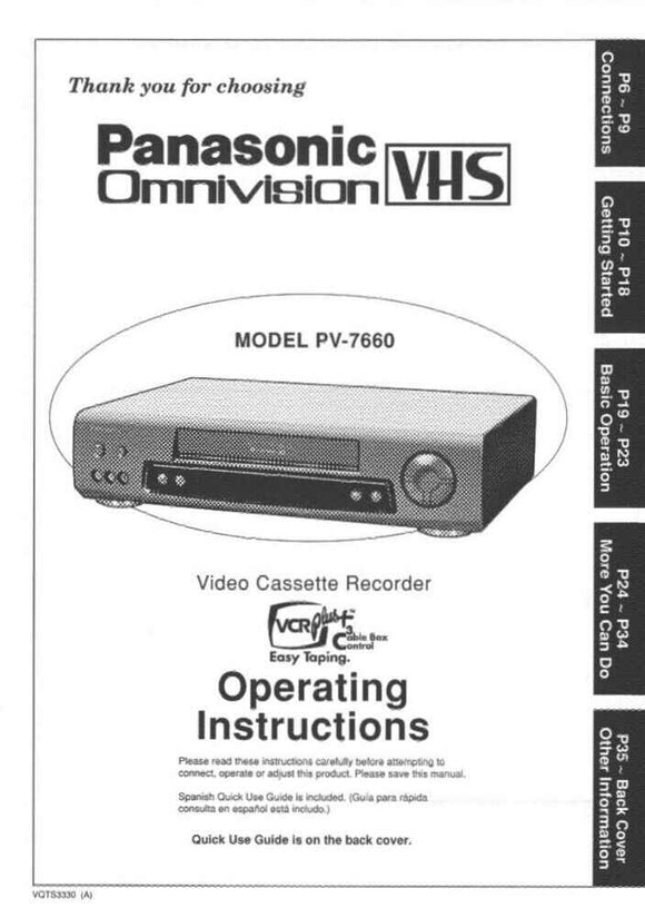 Panasonic PV-7660 VCR User Instruction Manual