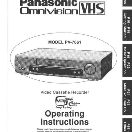 Panasonic PV-7661 VCR User Instruction Manual