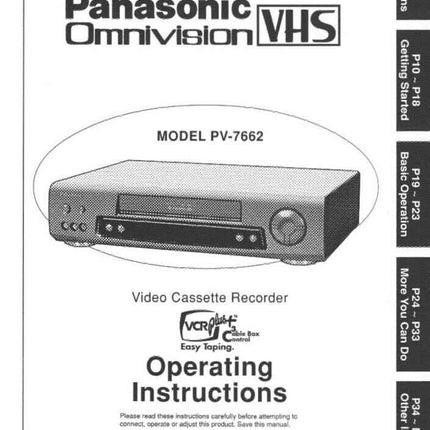 Panasonic PV-7662 VCR User Instruction Manual