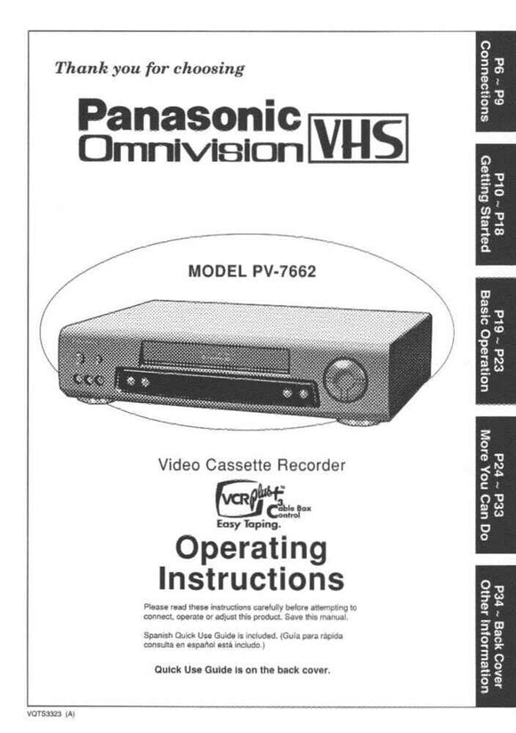 Panasonic PV-7662 VCR User Instruction Manual