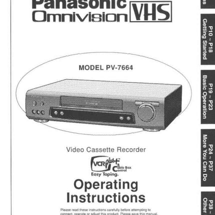 Panasonic PV-7664 VCR User Instruction Manual
