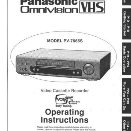 Panasonic PV-7665 VCR User Instruction Manual