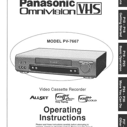 Panasonic PV-7667 VCR User Instruction Manual