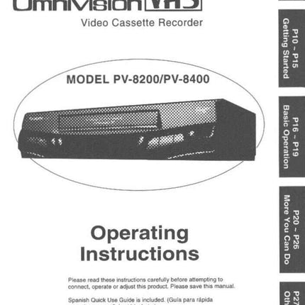 Panasonic PV-8400 VCR User Instruction Manual