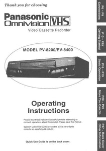 Panasonic PV-8400 VCR User Instruction Manual