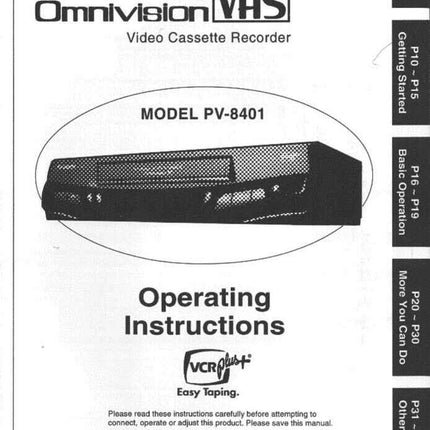 Panasonic PV-8401 VCR User Instruction Manual