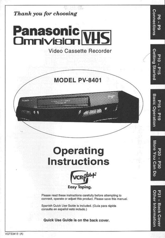 Panasonic PV-8401 VCR User Instruction Manual