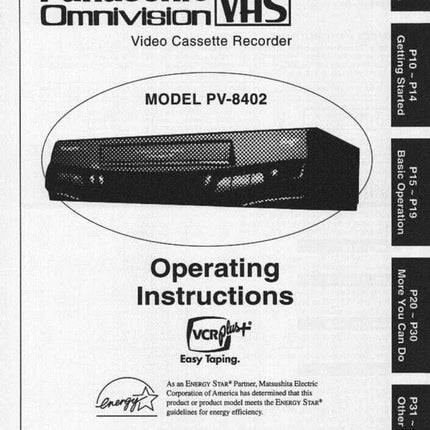 Panasonic PV-8402 VCR User Instruction Manual