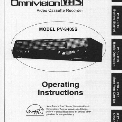 Panasonic PV-8405S VCR User Instruction Manual