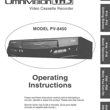 Panasonic PV-8450 VCR User Instruction Manual