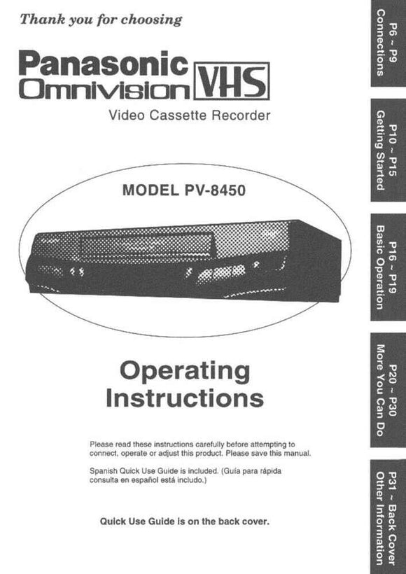 Panasonic PV-8450 VCR User Instruction Manual