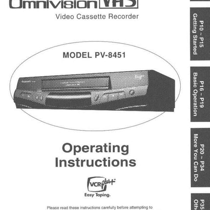 Panasonic PV-8451 VCR User Instruction Manual