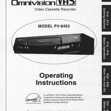 Panasonic PV-8453 VCR User Instruction Manual