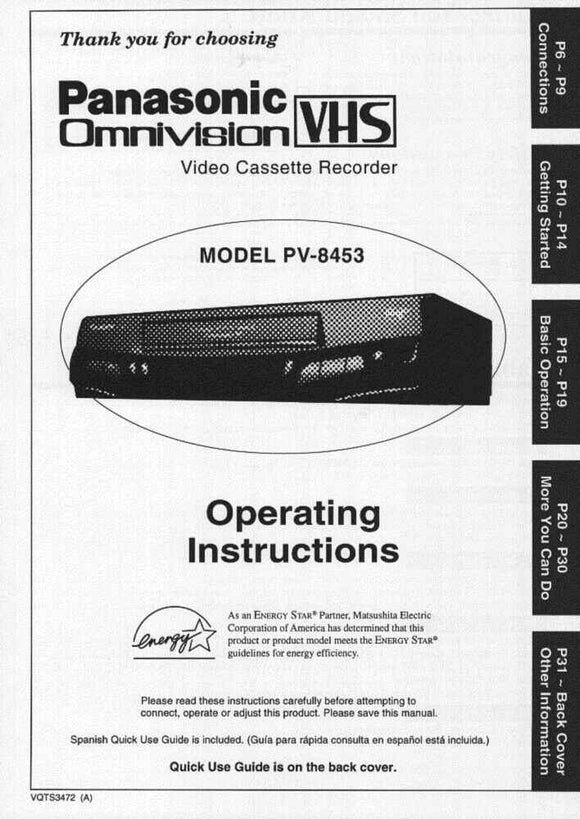 Panasonic PV-8453 VCR User Instruction Manual