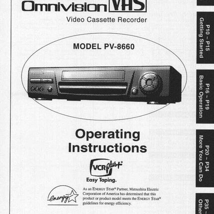 Panasonic PV-8660 VCR User Instruction Manual
