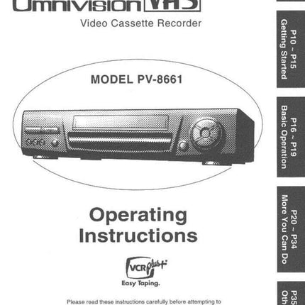 Panasonic PV-8661 VCR User Instruction Manual