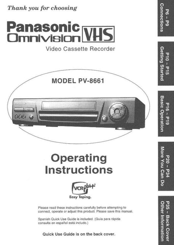 Panasonic PV-8661 VCR User Instruction Manual