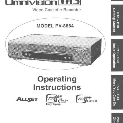 Panasonic PV-8664 VCR User Instruction Manual