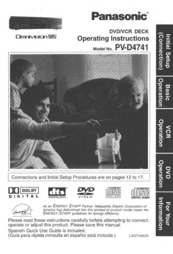 Panasonic PV-D4741 VCR User Instruction Manual