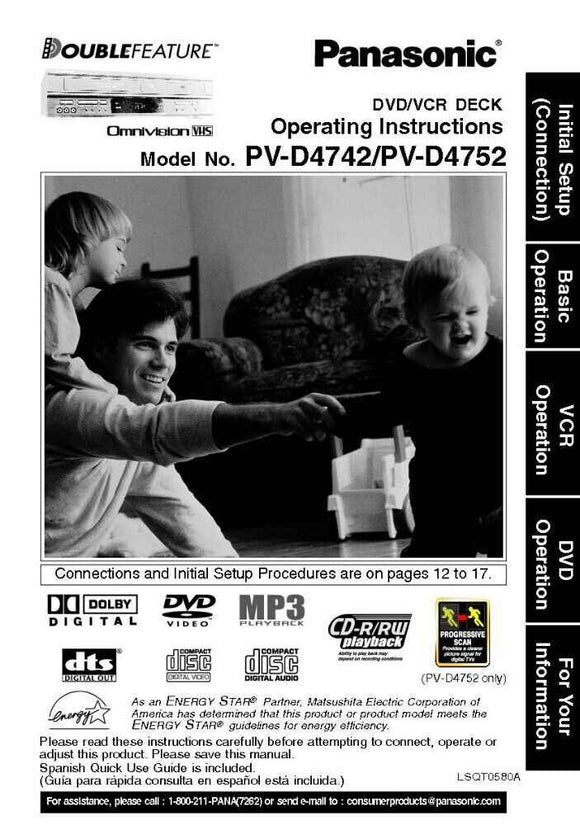 Panasonic PV-D4752 VCR DVD User Instruction Manual