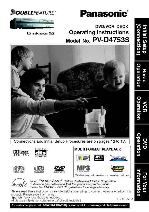 Panasonic PV-D4753S VCR DVD User Instruction Manual