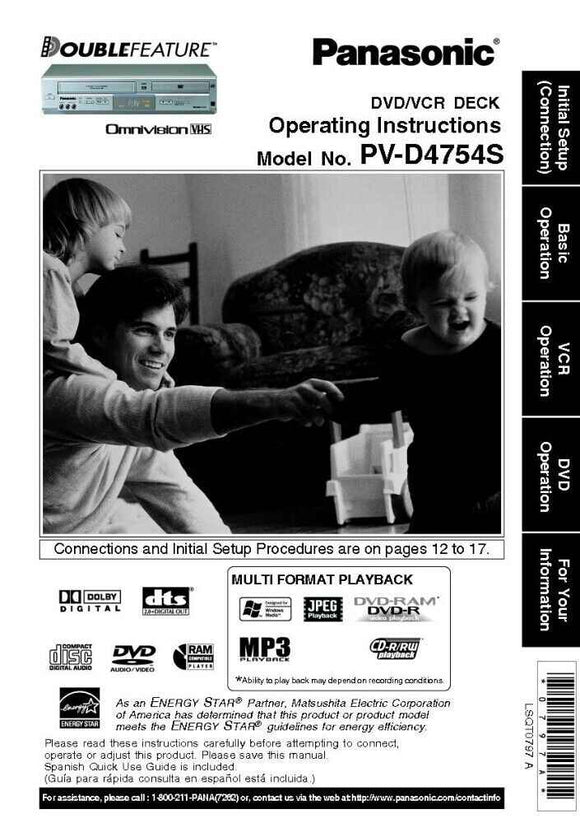 Panasonic PV-D4754S VCR DVD User Instruction Manual