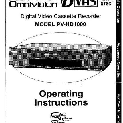 Panasonic PV-HD1000 VCR User Instruction Manual