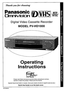 Panasonic PV-HD1000 VCR User Instruction Manual