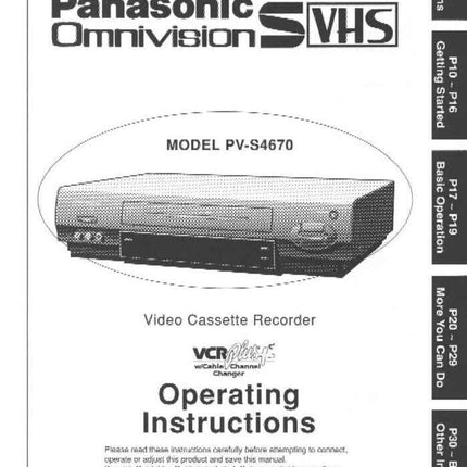 Panasonic PV-S4670 VCR User Instruction Manual