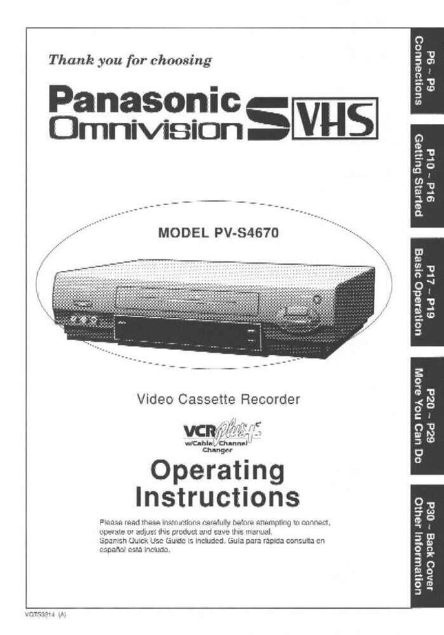 Panasonic PV-S4670 VCR User Instruction Manual
