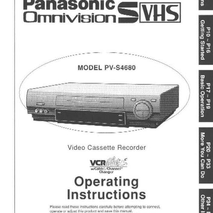 Panasonic PV-S4680 VCR User Instruction Manual
