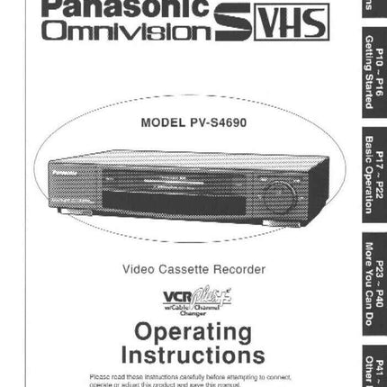 Panasonic PV-S4690 VCR User Instruction Manual