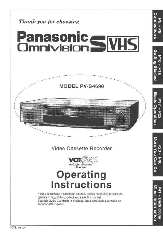 Panasonic PV-S4690 VCR User Instruction Manual