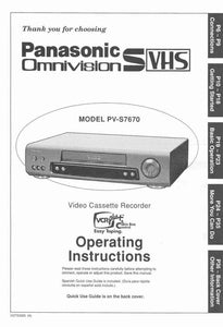 Panasonic PV-S7670 VCR User Instruction Manual