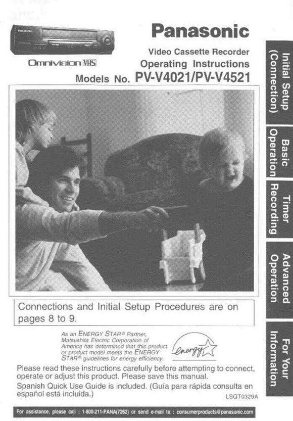 Panasonic PV-V4021 VCR User Instruction Manual