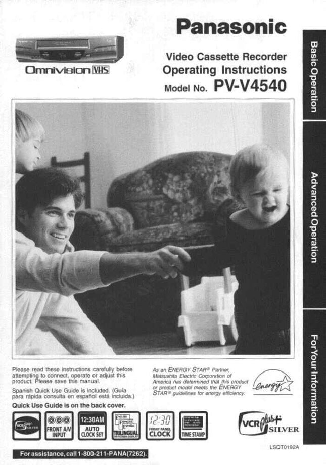 Panasonic PV-V4540 VCR User Instruction Manual