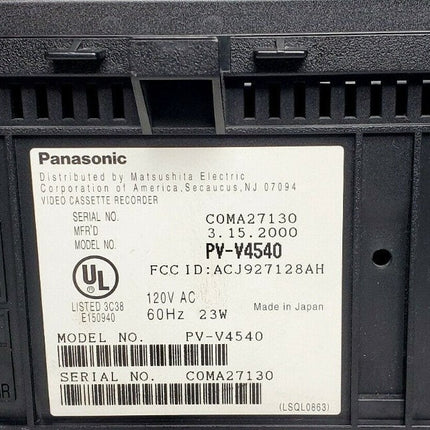 Panasonic PV-V4540 Video Cassette Recorder Omnivision VHS Player VCR Model