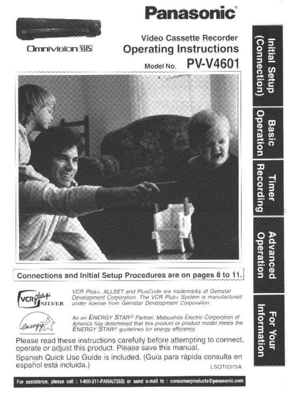 Panasonic PV-V4601 VCR User Instruction Manual