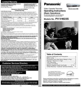 Panasonic PV-V4623S VCR User Instruction Manual