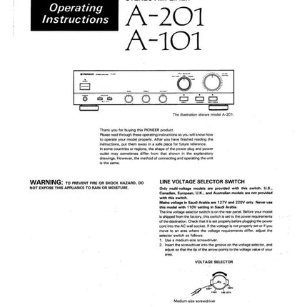 Pioneer A-101 Amplifier Owners Manual