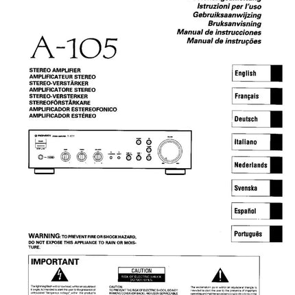 Pioneer A-105 Amplifier Owners Manual