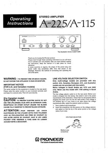 Pioneer A-115 Amplifier Owners Manual